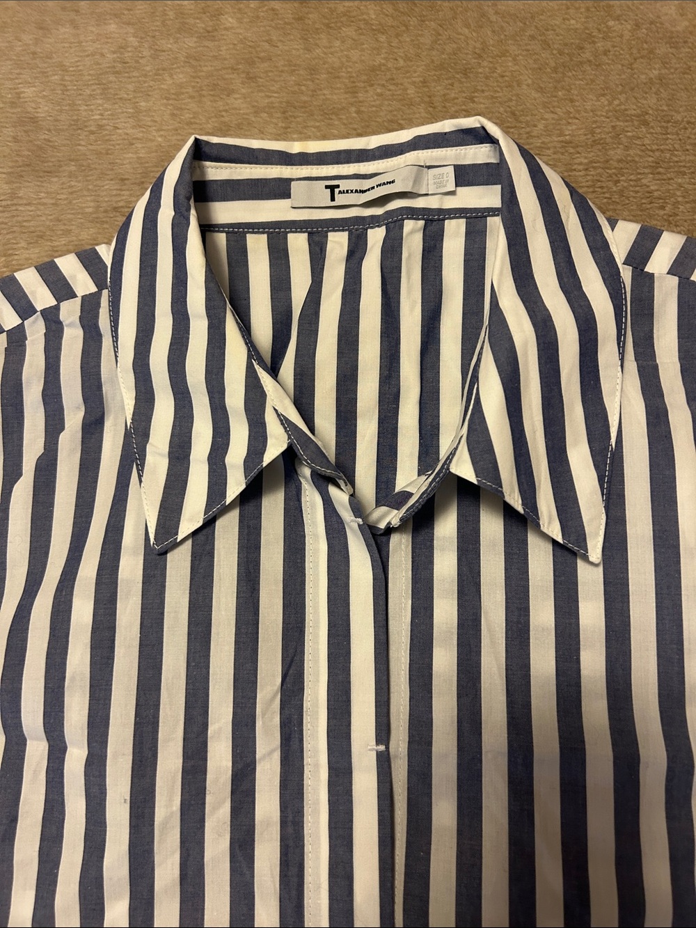 T by Alexander Wang Striped Navy and White Tie-Waist Sleeveless Shirt - Women - Picture 4 of 6